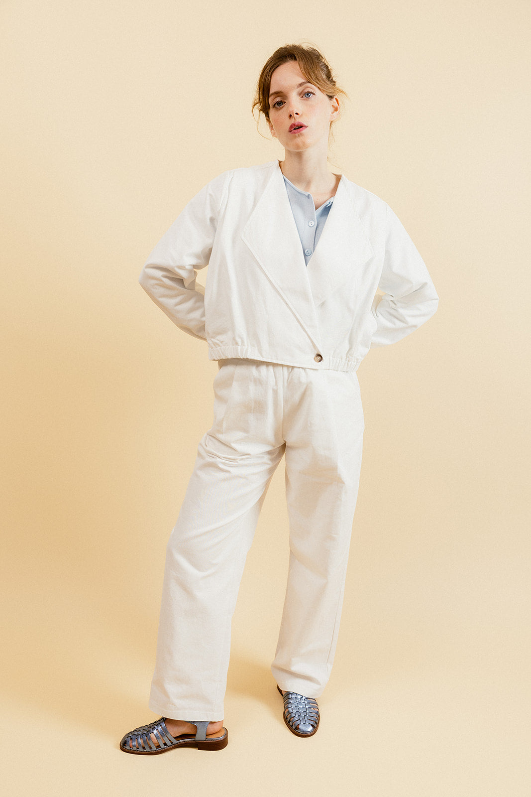 HAROLD - Pantalon Balloon Blanc Taille Élastiquée