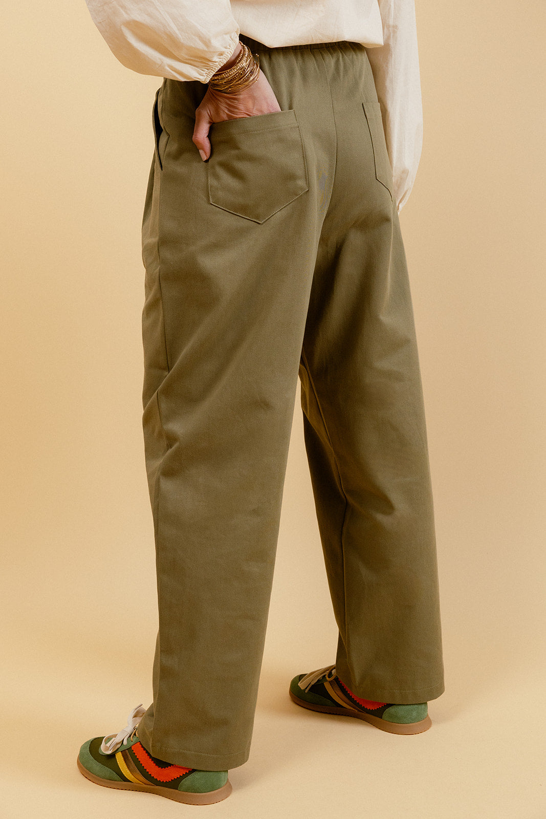 HAROLD - Pantalon Balloon Kaki Taille Élastiquée