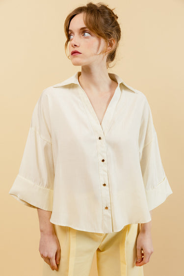 XR7042ÉLIA - Chemise Unie Ivoire Femme Col V F
