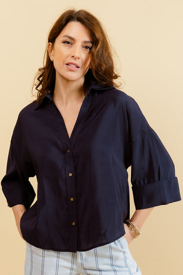 ÉLIA - Chemise Unie Rose Femme Col V