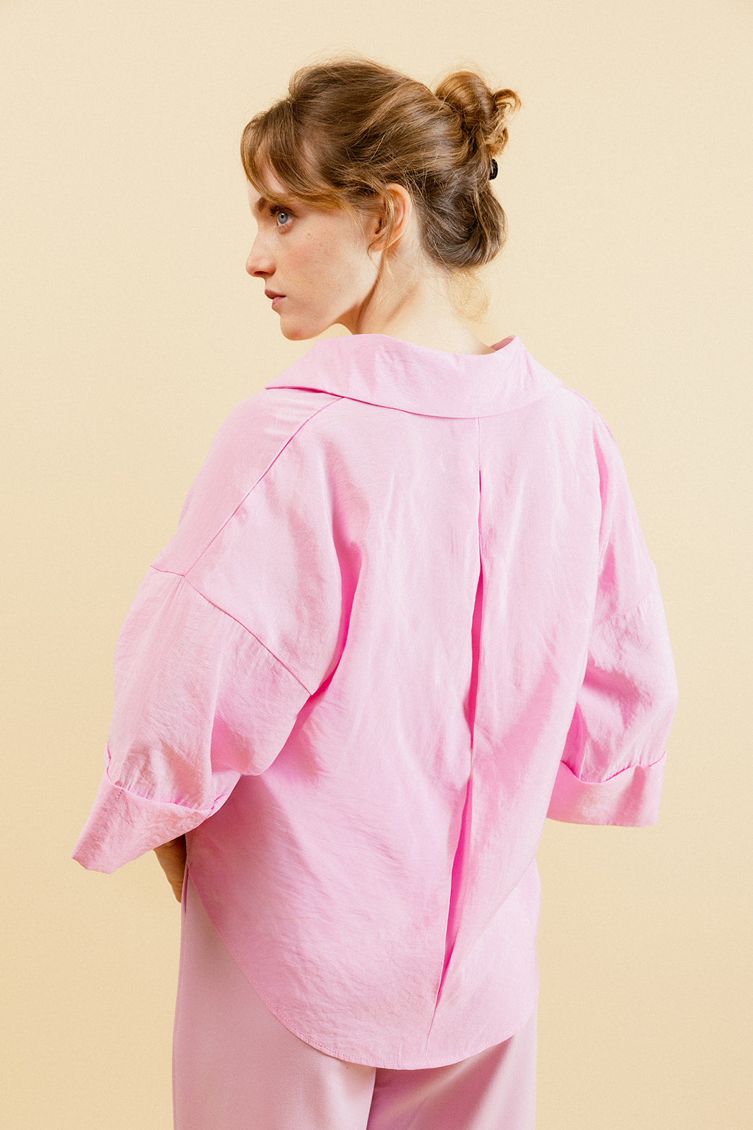 ÉLIA - Chemise Unie Rose Femme Col V