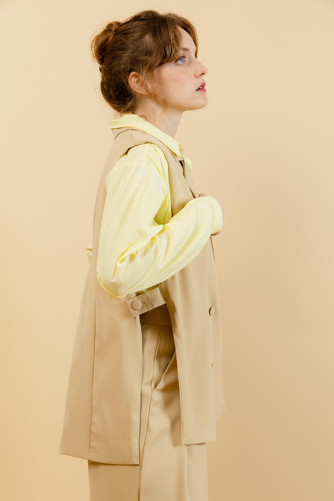 ANAÉ - Blazer Beige Long Sans Manches Uni