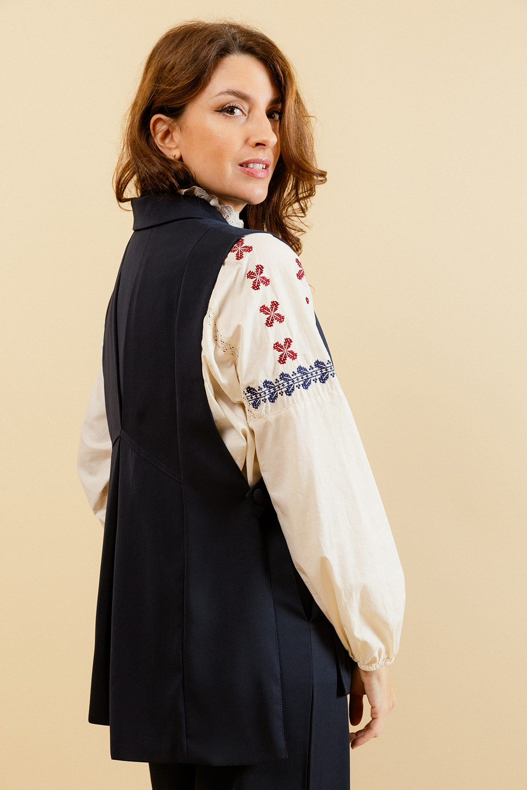 ANAÉ - Blazer Marine Long Sans Manches Uni