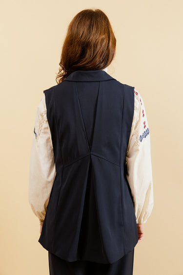 ANAÉ - Blazer Marine Long Sans Manches Uni