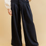 SOLÉA – Pantalon Uni Marine à Jambes Larges 