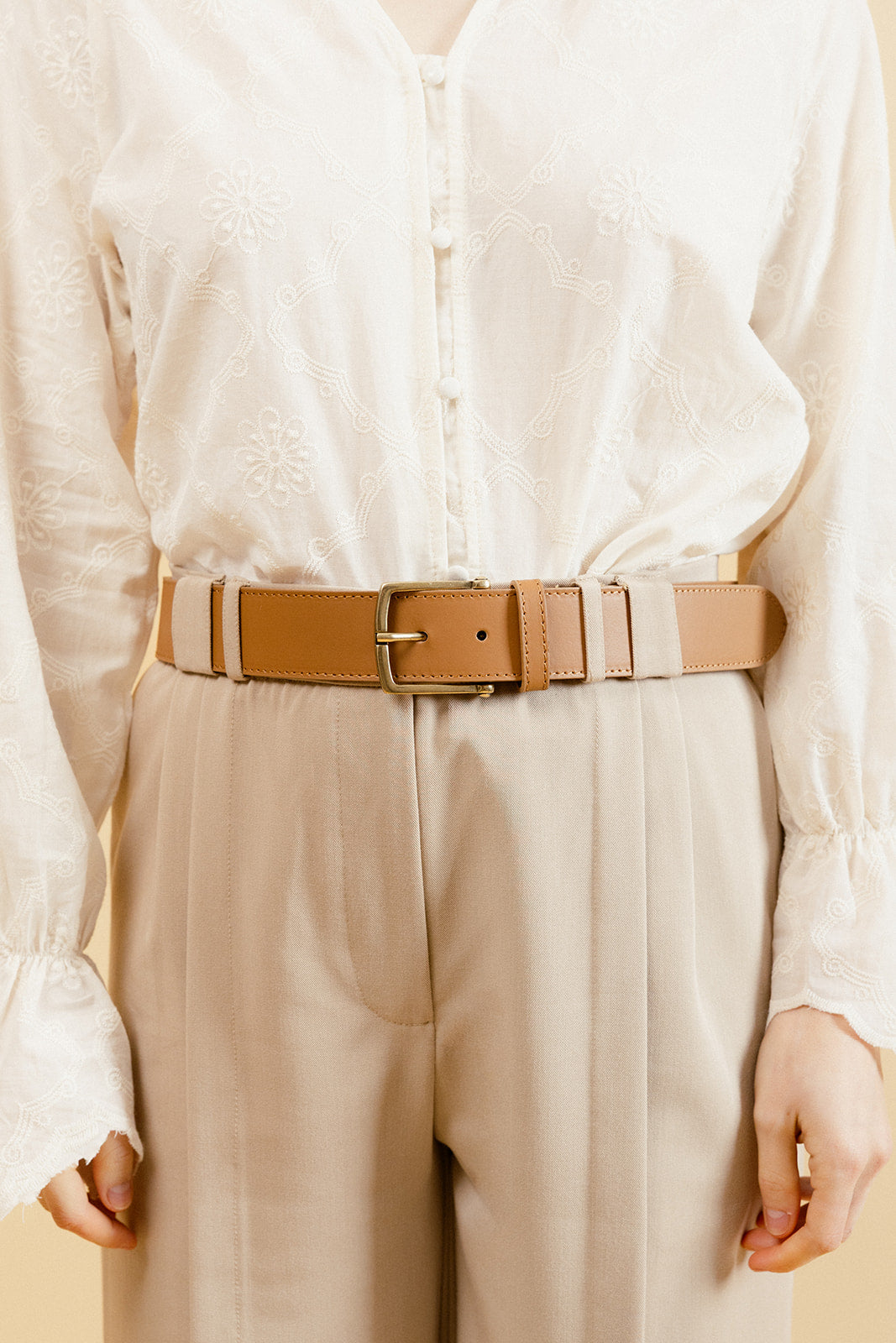 OPHÉLIE - Pantalon Habillé Beige Taille Haute