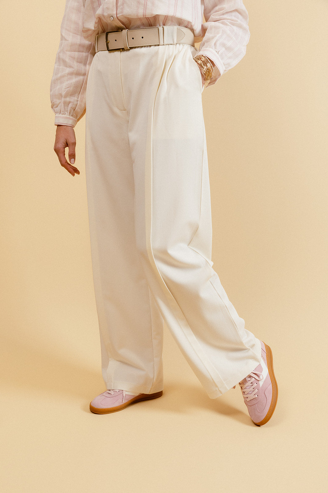 OPHÉLIE - Pantalon Habillé Écru Taille Haute