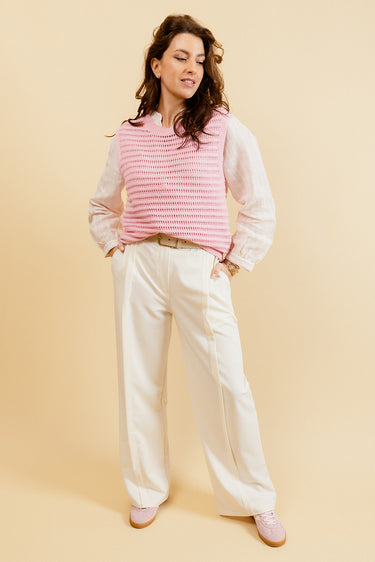 GEORGINA -Pull Rose Sans Manches en Crochet Femme