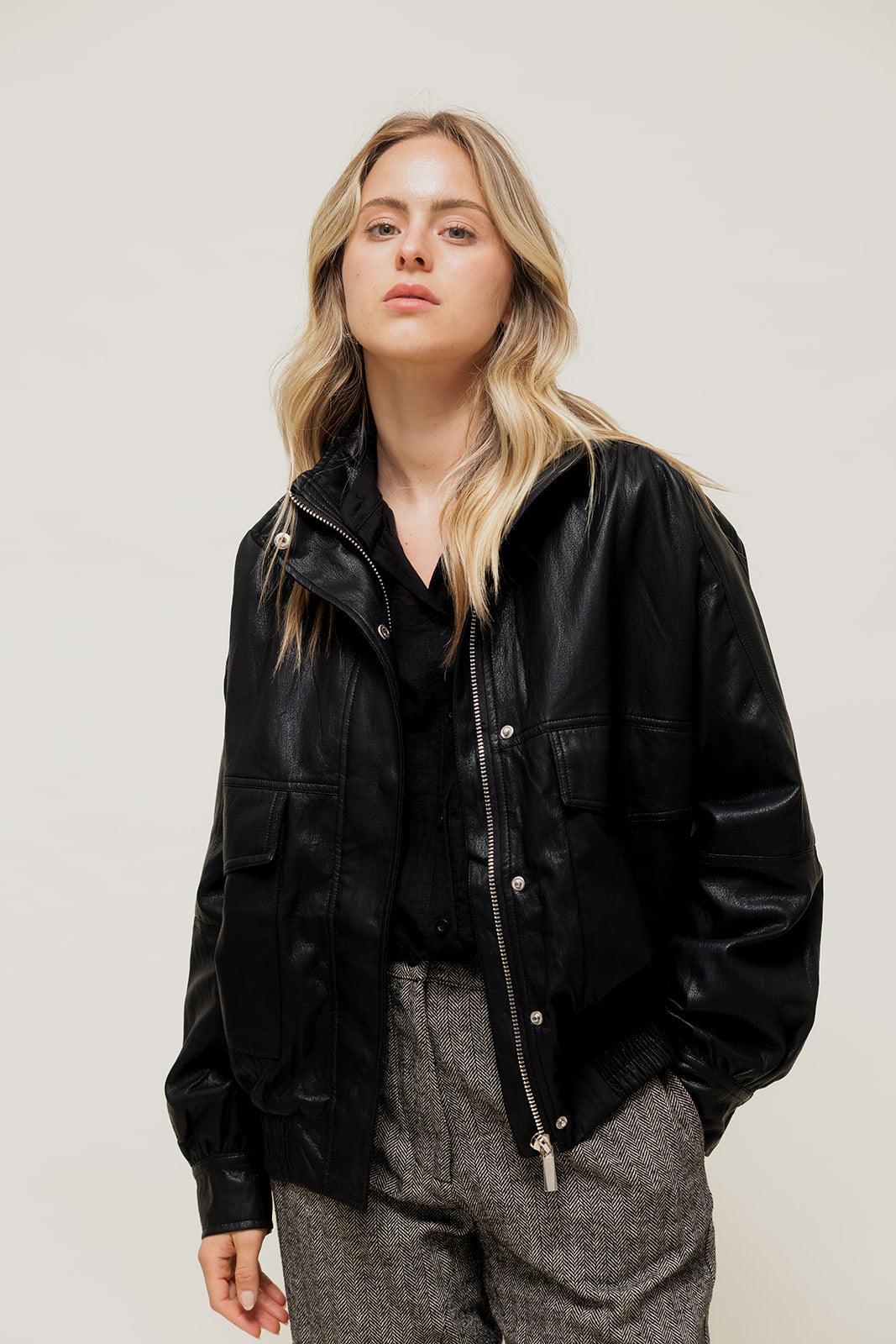 AMORIA - Blouson en Simili Cuir Esprit Bomber