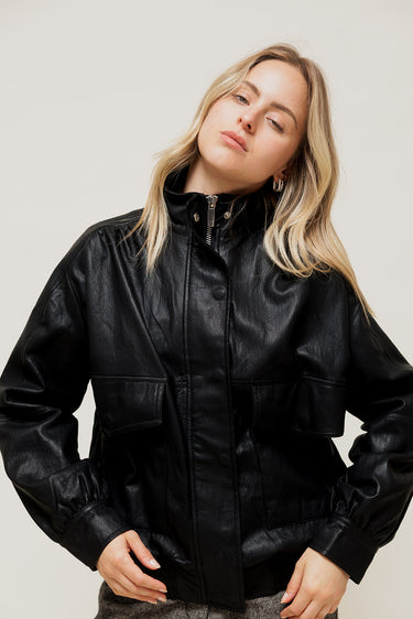 AMORIA - Blouson en Simili Cuir Esprit Bomber