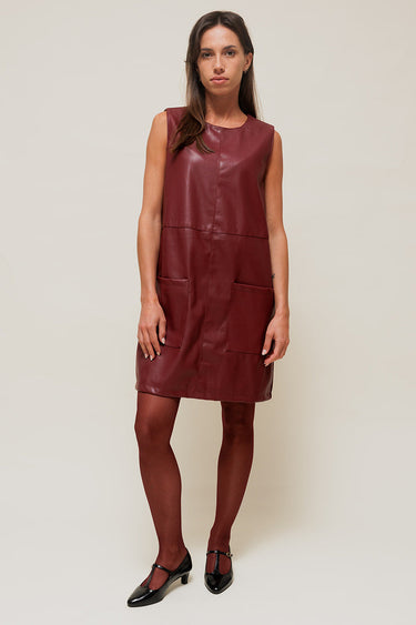 ALYRIA - Robe en Simili Cuir Bordeaux