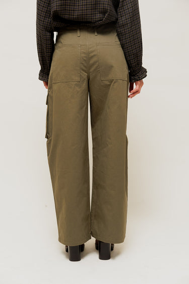 KELYNE - Pantalon Cargo Large en Toile de Coton Kaki