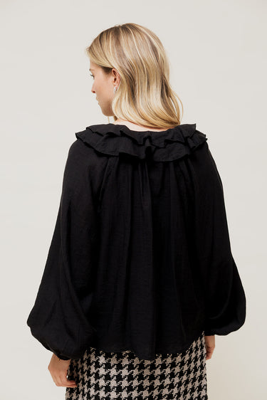 RÉLISSE - Blouse Romantique à Volants Cascade Noir