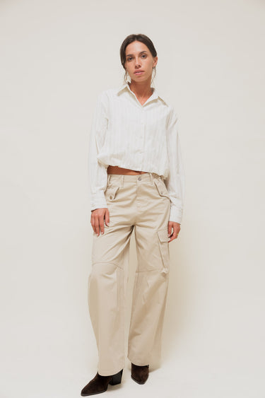 TORYA - Chemise Courte à Rayures Ton sur Ton Blanc