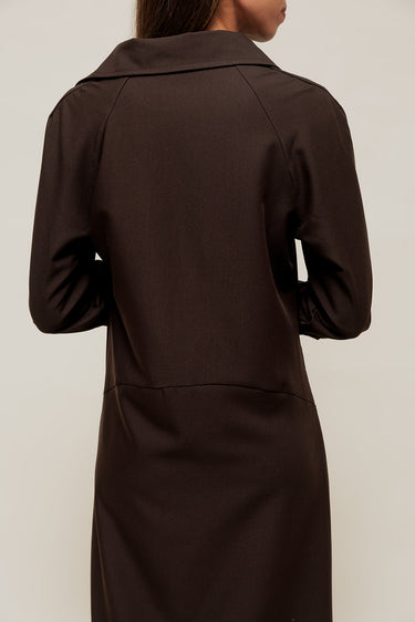 SORIANA - Robe Longue Noire Esprit Chemise Marron
