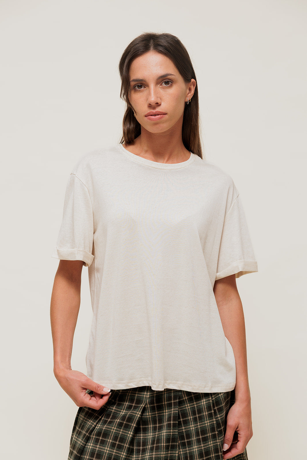 LORYA - T-Shirt Loose en Maille Chinée Beige