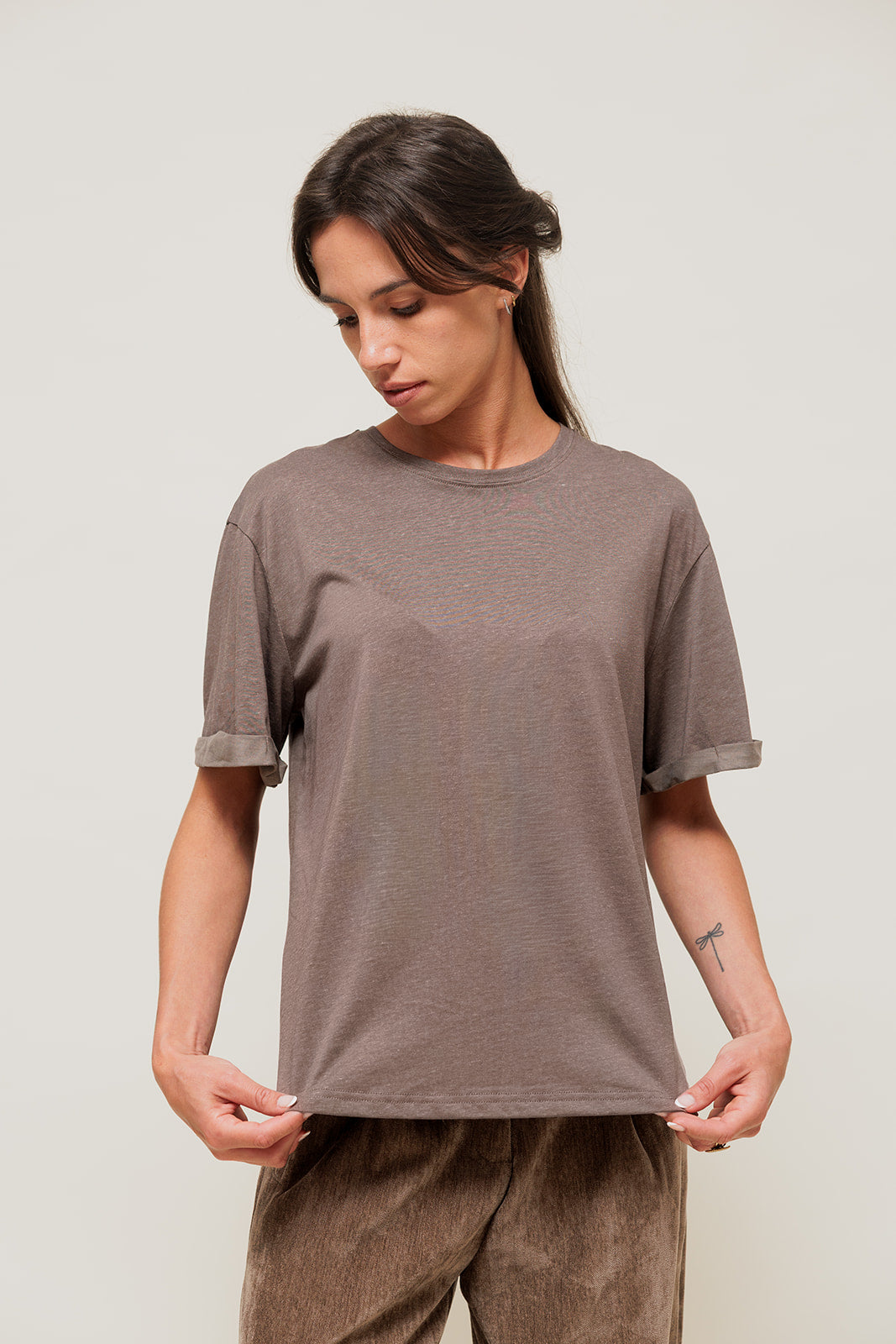 LORYA - T-Shirt Loose en Maille Chinée Marron