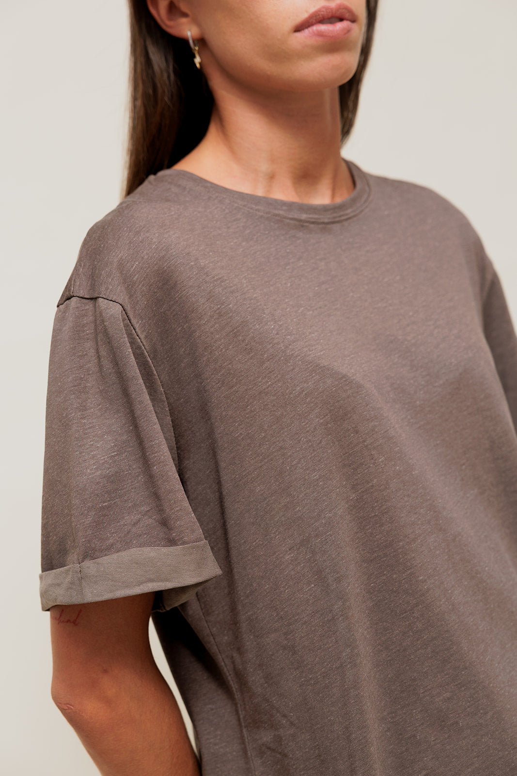 LORYA - T-Shirt Loose en Maille Chinée Marron