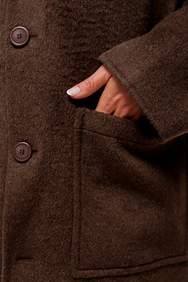 DORYSSA - Manteau Long en Laine à Capuche Marron
