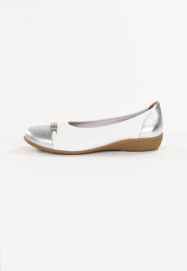 CLAMS - Ballerine en Cuir Argent/Blanc